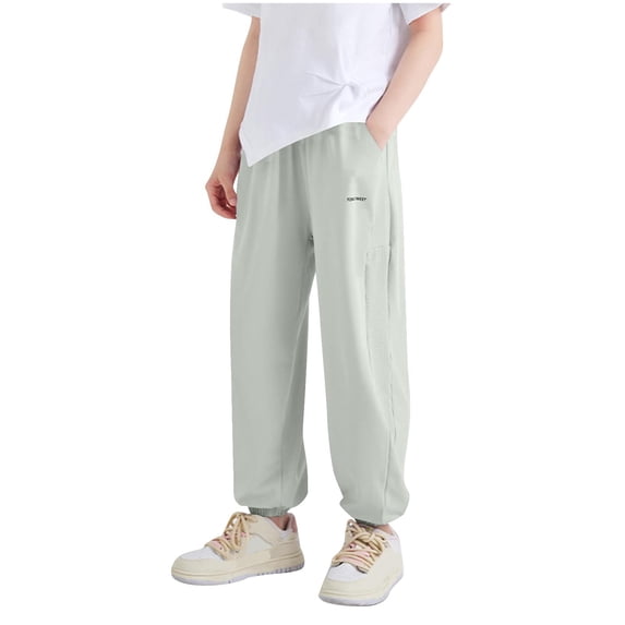 ZACPNCV Boys and Girls Casual Cotton Pants Lightweight Summer Elastic Waist Solid Lounge Long Trousers with Pockets Green 9-10 Years