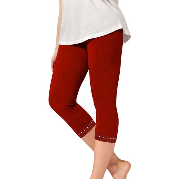 ZACPNCV Capri Leggings for Girls 3/4 Length High Waisted Yoga Pants Elastic Comfy Summer Travel Casual Cropped Solid Capris Red 10-11 Years