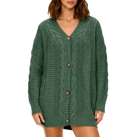 Lovskoo CardigSweaters for Women Fall Long Sleeve Button Down Soft Loose Chunky Knit Outwear Cropped Winter Coats