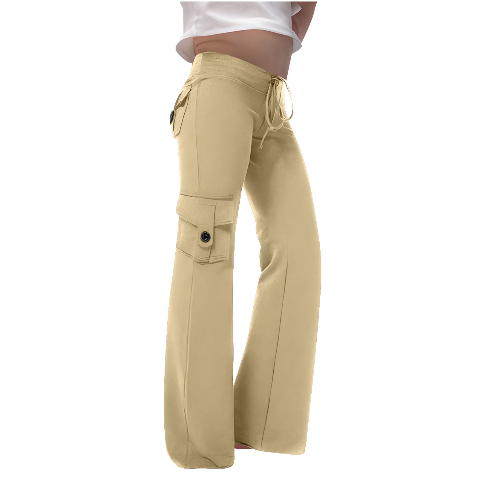 ZACPNCV Cargo Pants for Girls Drawstring High Waist Flared