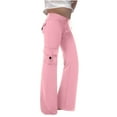 thumbnail image 1 of ZACPNCV Cargo Pants for Girls Drawstring High Waist Flared Leggings Lounge Wide Leg Yoga Trousers with Pockets Pink 7-8 Years, 1 of 7
