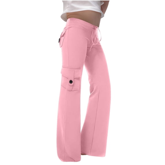 ZACPNCV Cargo Pants for Girls Drawstring High Waist Flared Leggings Lounge Wide Leg Yoga Trousers with Pockets Pink 7-8 Years