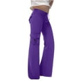 thumbnail image 1 of ZACPNCV Cargo Pants for Girls Drawstring High Waist Flared Leggings Lounge Wide Leg Yoga Trousers with Pockets Purple 5-6 Years, 1 of 7