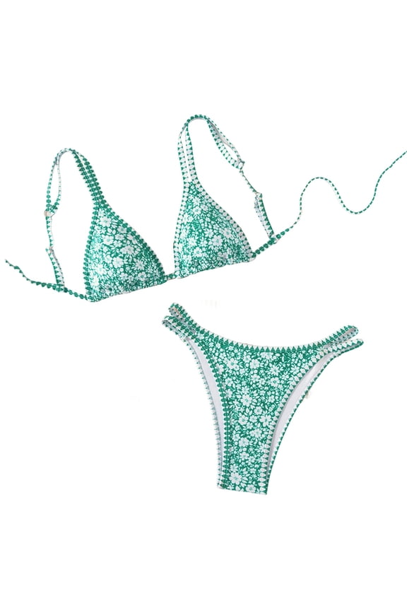 Casual Two Piece Swimsuit Set for Women Printed Bikini Comfortable Relaxed Fit Beach Pool Side Vacation Wear