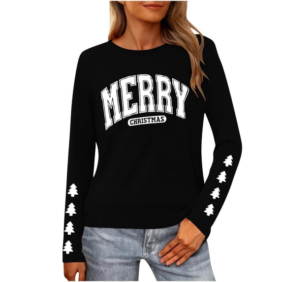 Lovskoo Christmas Sweater Women Xmas Graphic Tunic Sweatshirt Long Sleeve Crewneck Pullover Top Christmas Clothes