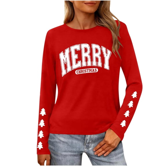Lovskoo Christmas Sweater Women Xmas Graphic Tunic Sweatshirt Long Sleeve Crewneck Pullover Top Christmas Clothes