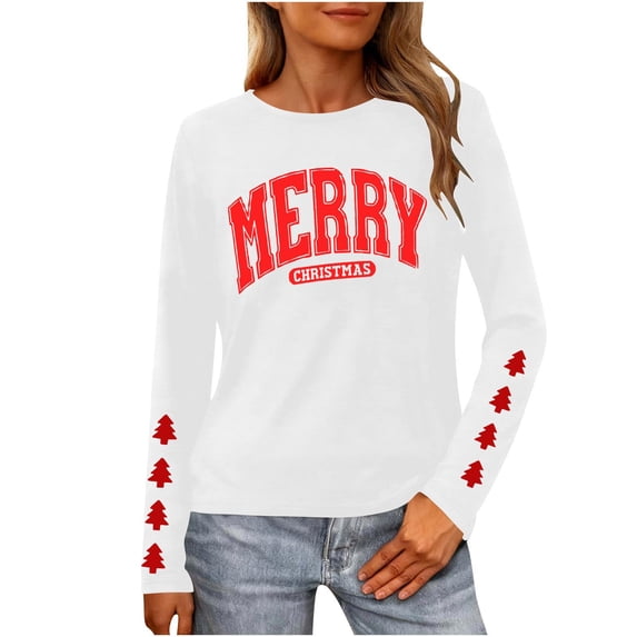 Lovskoo Christmas Sweater Women Xmas Graphic Tunic Sweatshirt Long Sleeve Crewneck Pullover Top Christmas Clothes