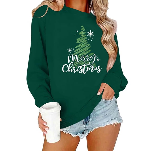 Lovskoo Christmas Sweater Women Xmas Graphic Tunic Sweatshirt Long Sleeve Crewneck Pullover Top Christmas Clothes