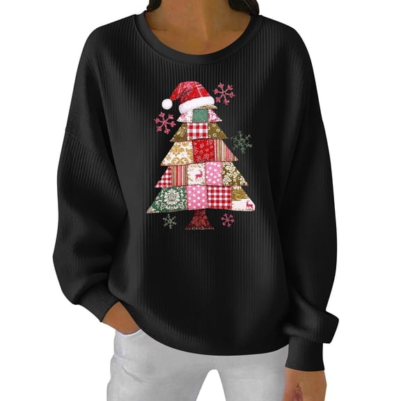 ZACPNCV Christmas Sweatshirts for Women:Casual Fleece Christmas Graphic Sweater Holiday Long Sleeve Pullover Top