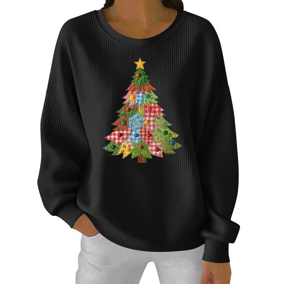 ZACPNCV Christmas Sweatshirts for Women Holiday T Shirts Long Sleeve Snowflake Cute Pullover Sweatshirts Xmas Tree