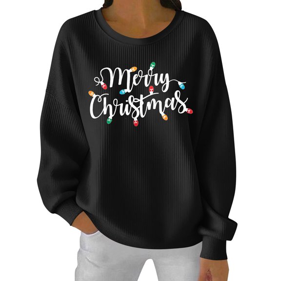 ZACPNCV Christmas Sweatshirts for Women Plus Size Crew Neck Christmas Santa Printed Shirts Long Sleeve Fall Clothes