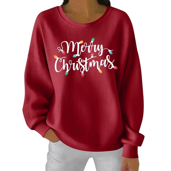 ZACPNCV Christmas Sweatshirts for Women Plus Size Crew Neck Christmas Santa Printed Shirts Long Sleeve Fall Clothes