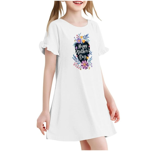 ZACPNCV Cotton Nightgowns Girls Sleep Shirts Pajamas Short Sleeve Nightdress Toddler Nightie Dress White 3-4 Years