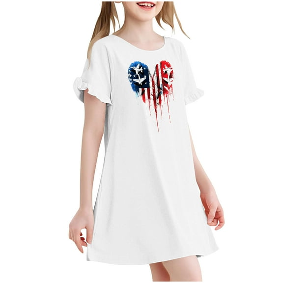 ZACPNCV Cotton Nightgowns Girls Sleep Shirts Pajamas Short Sleeve Nightdress Toddler Nightie Dress White 4-5 Years