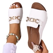 Lovskoo Extra Wide Wedge Sandals for Women Round Open Toe Thick Platform Beach Slides Solid Color Memory Foam Summer Vacation Flip Flops