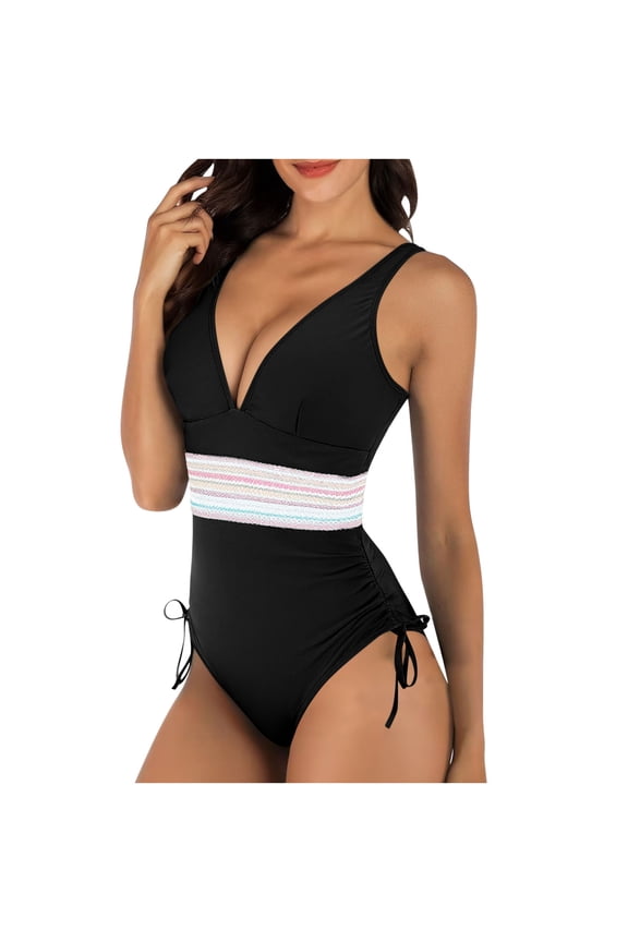 Figure Flattering One Piece Swimsuit for Women Design with Contrast Panels Slimming for Pool Beach Swim