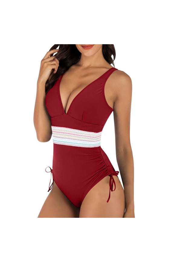 Figure Flattering One Piece Swimsuit for Women Design with Contrast Panels Slimming for Pool Beach Swim