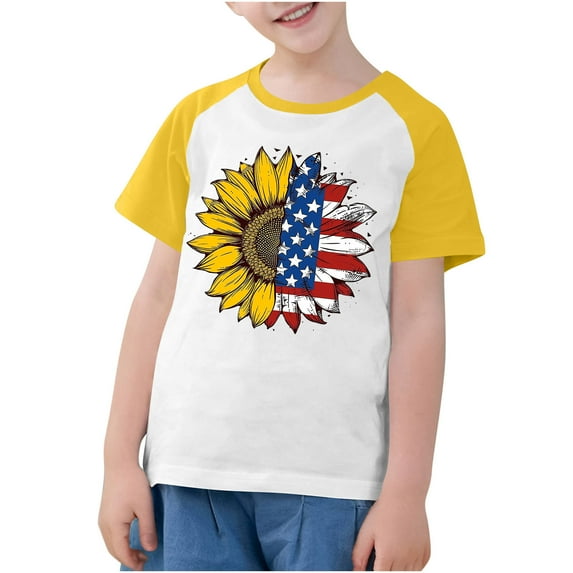 ZACPNCV Flag Shirt for Kids Boys USA Flag T-Shirt 4th of July Shirt Patriotic Tee Tops Independence Day Gifts Yellow 13-14 Years
