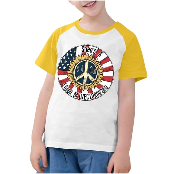ZACPNCV Flag Shirt for Kids Boys USA Flag T-Shirt 4th of July Shirt Patriotic Tee Tops Independence Day Gifts Yellow 7-8 Years