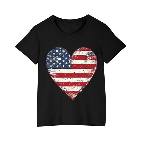 ZACPNCV Flag Shirt for Toddler Kids Boys Girls USA Flag Heart Graphic T-Shirt 4th of July Shirt Patriotic Tee Tops Black 5-6 Years
