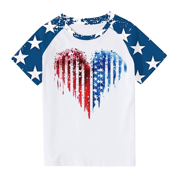 ZACPNCV Flag Shirt for Toddler Kids Boys Girls USA Flag Heart Graphic T-Shirt 4th of July Shirt Patriotic Tee Tops Blue 11-12 Years