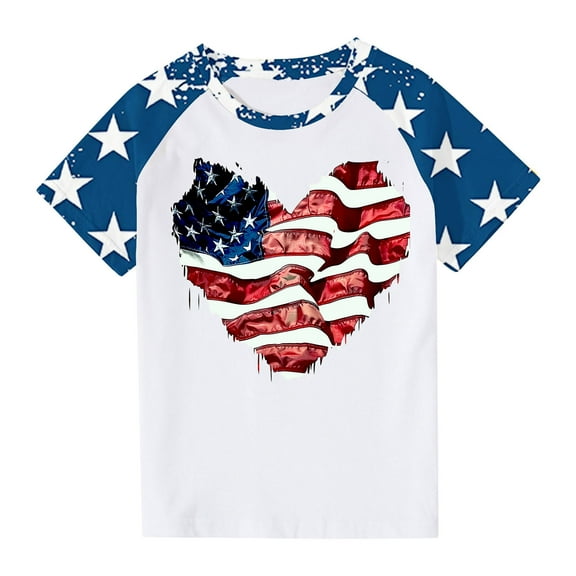 ZACPNCV Flag Shirt for Toddler Kids Boys Girls USA Flag Heart Graphic T-Shirt 4th of July Shirt Patriotic Tee Tops Blue 3-4 Years