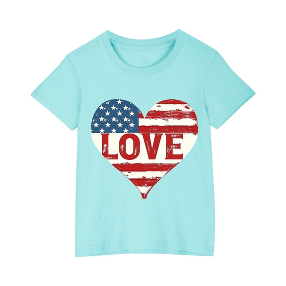 ZACPNCV Flag Shirt for Toddler Kids Boys Girls USA Flag Heart Graphic T-Shirt 4th of July Shirt Patriotic Tee Tops Blue 5-6 Years
