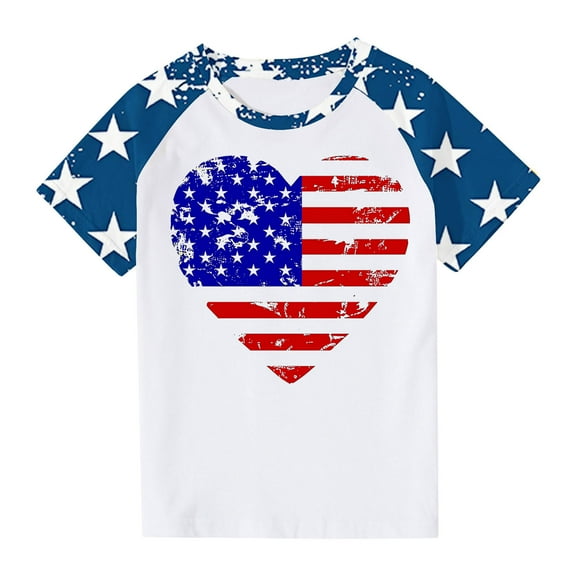 ZACPNCV Flag Shirt for Toddler Kids Boys Girls USA Flag Heart Graphic T-Shirt 4th of July Shirt Patriotic Tee Tops Blue 7-8 Years