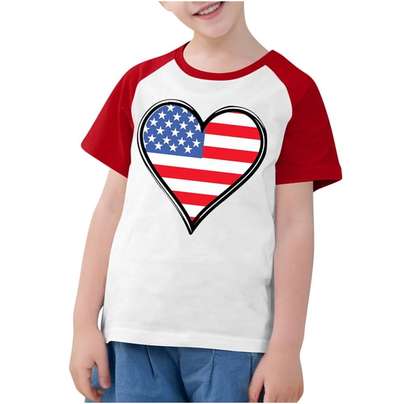 ZACPNCV Flag Shirt for Toddler Kids Boys Girls USA Flag Heart Graphic T-Shirt 4th of July Shirt Patriotic Tee Tops Red 7-8 Years