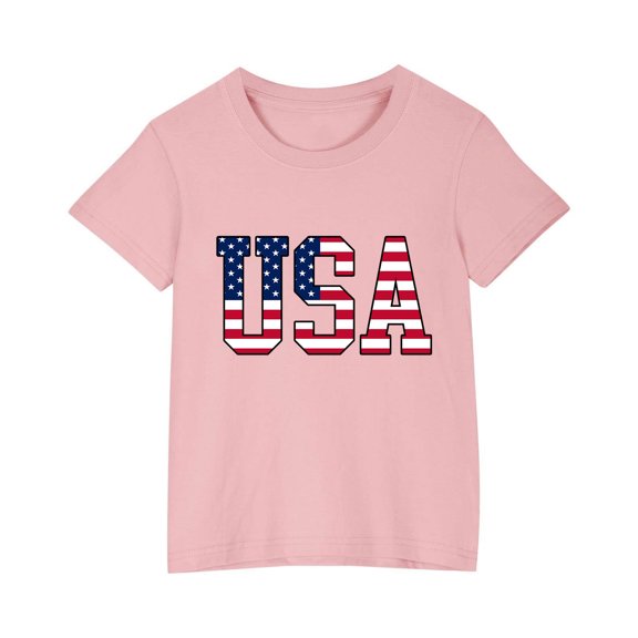 ZACPNCV Flag Shirts for Kids 4th of July T-Shirt USA Print Patriotic Shirt Stars and Stripes Tees Independence Day Clothes Pink 3-4 Years