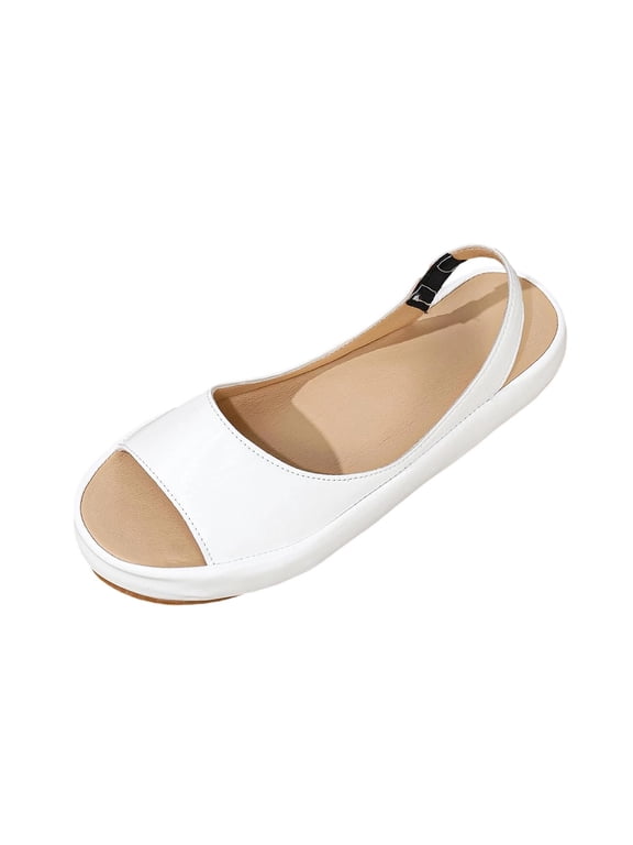 Flat Fish Mouth Sandals Women Peep Toe Lightweight Slip On Adjustable Slingback Casual Summer Beach Shoes