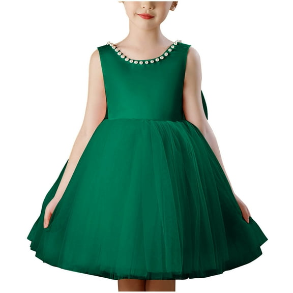 ZACPNCV Flower Girls Satin Tulle Princess Pageant Dress for Wedding Kids Party Prom Ball Gowns Dresses Green 9-10 Years