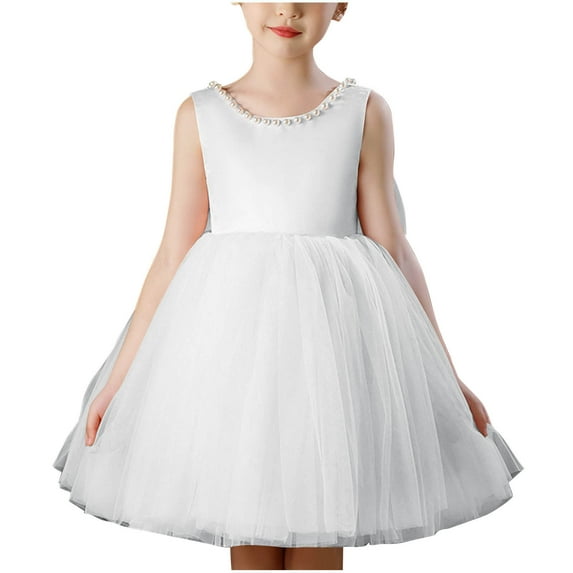 ZACPNCV Flower Girls Satin Tulle Princess Pageant Dress for Wedding Kids Party Prom Ball Gowns Dresses White 3-4 Years