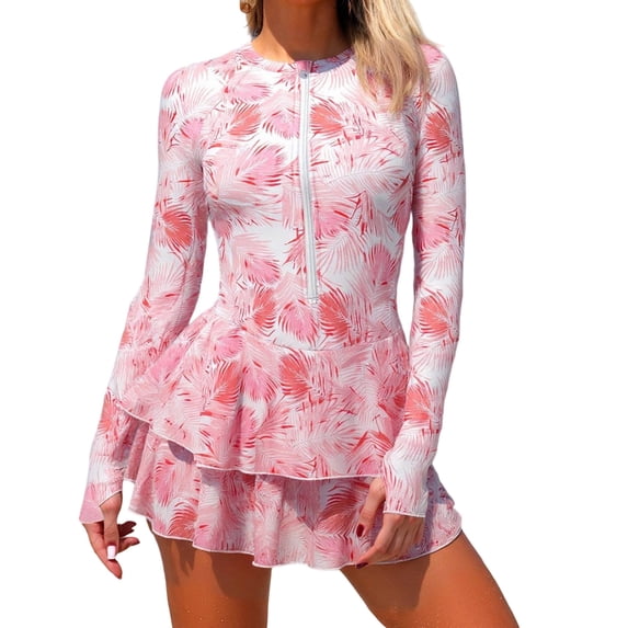 Lovskoo Full Coverage Surfing Swimsuit for Women Long Sleeve Rash Guard Conservative Padded No Underwire