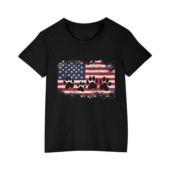 ZACPNCV Girl Boy Short Sleeve 4th of July T Shirts Summer Kids Cute Flag Patriotic Shirt Tops Crewneck Tees Toddler Independence Clothes Black 4-5 Years