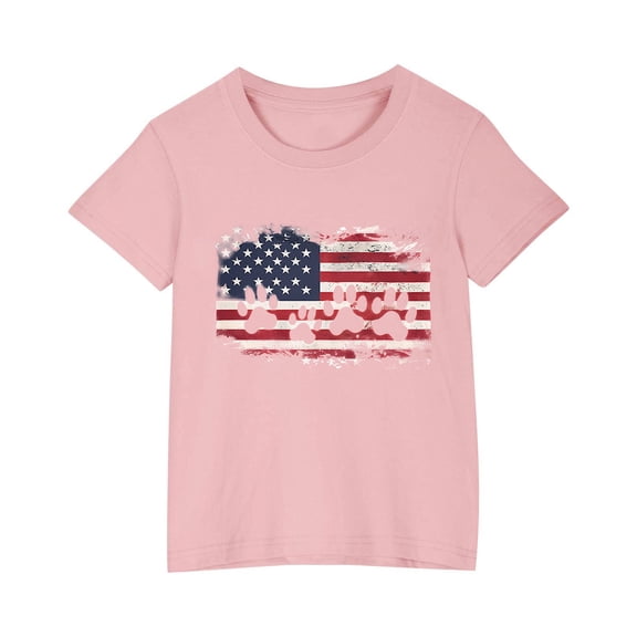 ZACPNCV Girl Boy Short Sleeve 4th of July T Shirts Summer Kids Cute Flag Patriotic Shirt Tops Crewneck Tees Toddler Independence Clothes Pink 3-4 Years
