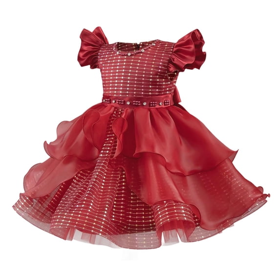 ZACPNCV Girl Flower Dress Flower Design Princess Wedding Dress for Toddler and Baby Girl Red 4-5 Years