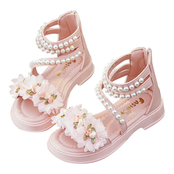 ZACPNCV Girl Sandals Flower Girls Summer Dress Shoes Open Toe Kids Wedding Party Princess Shoes Beach Shoes Pink 11-12 Years