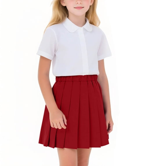 ZACPNCV Girl School Uniform Pleated Scooter Skirt with Under Shorts Pull On Elastic Waist Skirt Red 3-4 Years