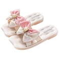 thumbnail image 1 of ZACPNCV Girl's Bow Open Toe Slip on Slippers PU Leather Slides Flat Sandals Pink 8-10 Years, 1 of 9