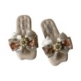 thumbnail image 1 of ZACPNCV Girl's Bow Slip on Slippers Open Toe Braided Slides Flat Sandals White 3-4 Years, 1 of 4