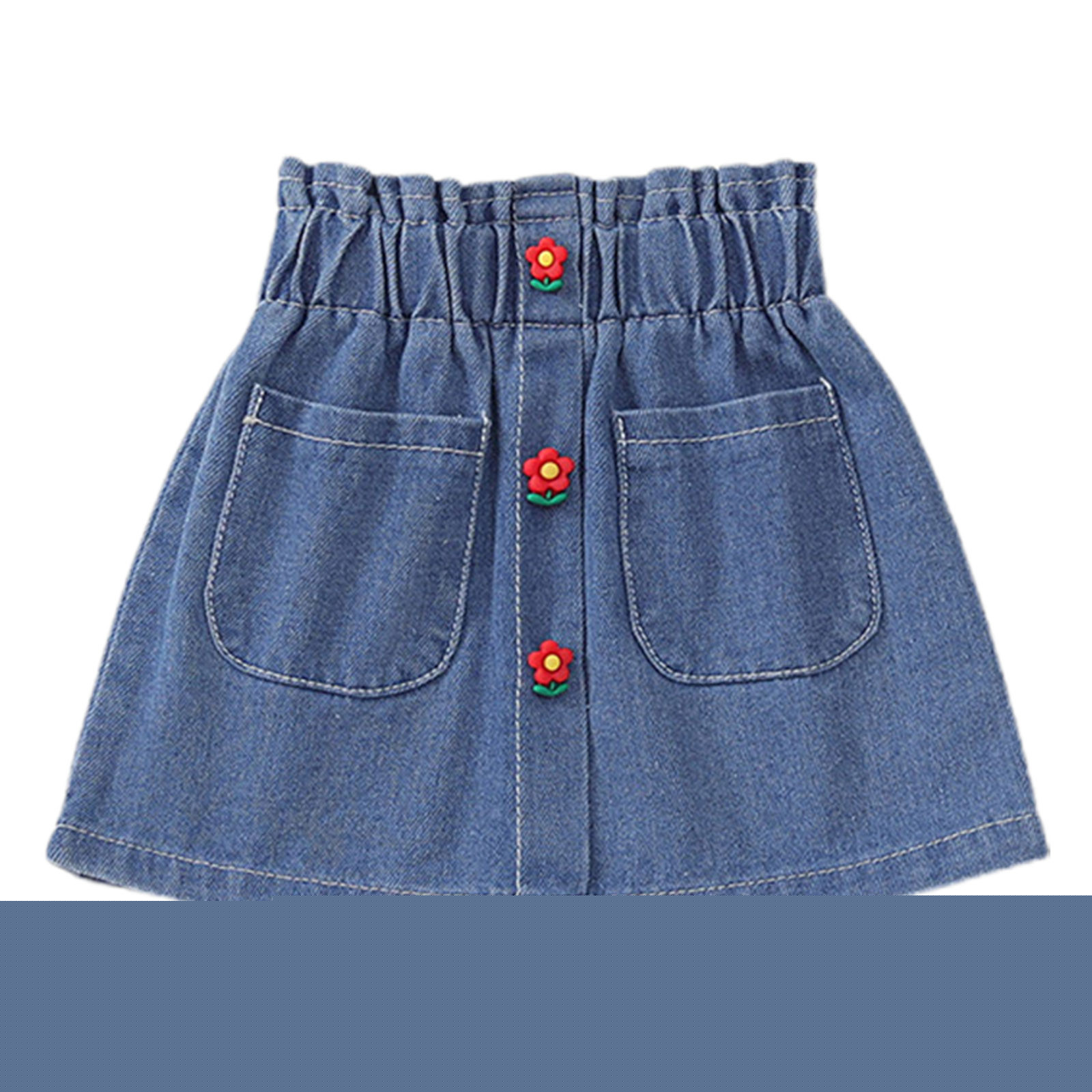 thumbnail image 1 of ZACPNCV Girl's Cute Denim Skorts Elastic Waist Straight Leg Skirt Shorts Blue 4-5 Years, 1 of 9