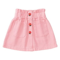 ZACPNCV Girl's Cute Denim Skorts Elastic Waist Straight Leg Skirt Shorts Pink 5-6 Years