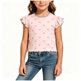 thumbnail image 1 of ZACPNCV Girl's Graphic T-Shirt Cute Graphic Tee Casual Polka Dot Ruffle Cap Sleeve Tank Tops Scalloped Crew Neck Summer Top Kids Ditsy Print Blouse A-Pink, 1 of 6