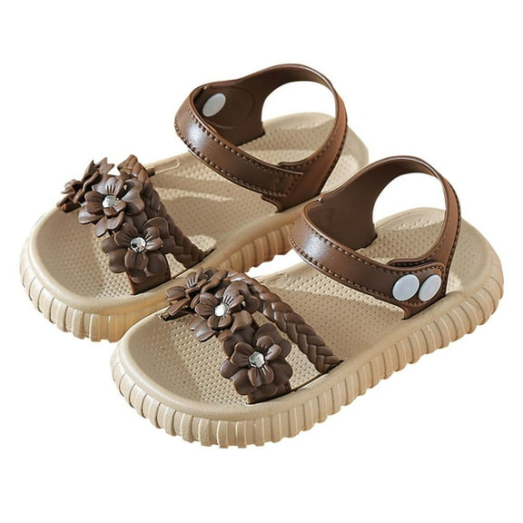 ZACPNCV Girl's Sandals Clear Rhinestone Glitter Ankle Strap Flat Sandals Summer Beach Vacation Sandal Khaki 5.5-6 Years