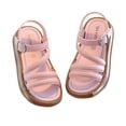 thumbnail image 1 of ZACPNCV Girl's Sandals Clear Rhinestone Glitter Ankle Strap Flat Sandals Summer Beach Vacation Sandal Pink 7.5-8 Years, 1 of 4