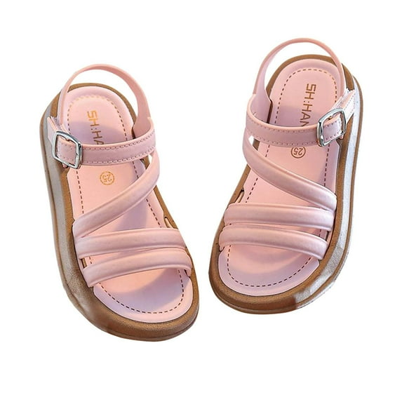 ZACPNCV Girl's Sandals Clear Rhinestone Glitter Ankle Strap Flat Sandals Summer Beach Vacation Sandal Pink 7.5-8 Years