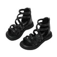 thumbnail image 1 of ZACPNCV Girl's Sandals Dressy Leather Braided Rhinestone Glitter Summer Beach Ankle Strap Flat Sandals Black 4-5 Years, 1 of 9
