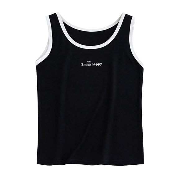 ZACPNCV Girl’s Sleeveless Tank Top Cute Printed Casual Spaghetti Strap Camisole Summer Cotton Cami Black 5-6 Years