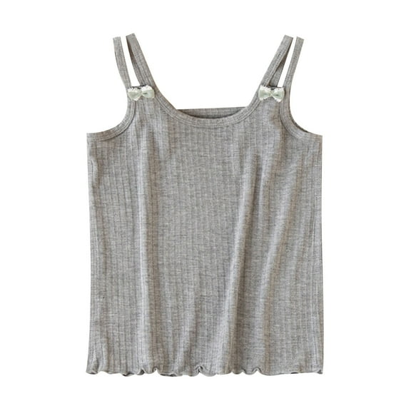 ZACPNCV Girl’s Sleeveless Tank Top Cute Printed Casual Spaghetti Strap Camisole Summer Cotton Cami Gray 13-14 Years